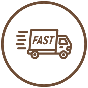 An icon of a shipping truck with the word "fast" on it.